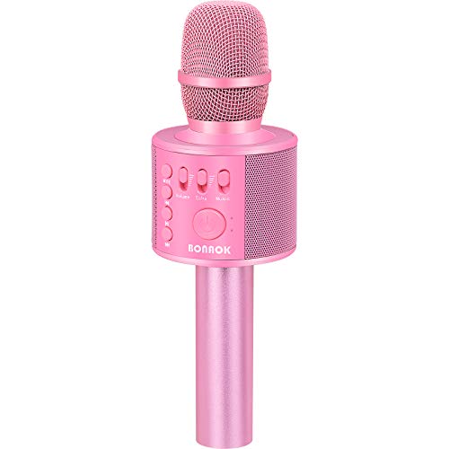 BONAOK Wireless Bluetooth Karaoke Microphone, 3-in-1 Portable Handheld Mic Speaker for All Smartphones,Gifts for Girls Kids Adults All Age Q37(Rose Gold)