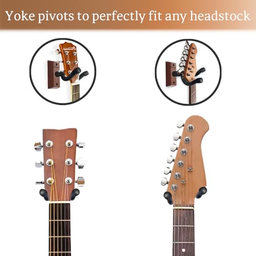 Guitar Wall Mount 2 Pack, Black Walnut Wood Guitar Hanger, U-Shaped Guitar Wall Hanger Mount, Guitar Holder Hook Stand Wall for Acoustic, Electric Guitar, Banjo, Bass, for Guitar Player Men Boy