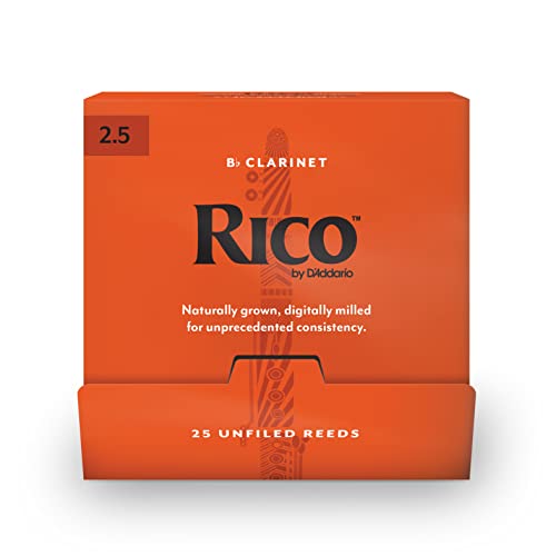 D’Addario Woodwinds - Rico Bb Clarinet Reeds - Reeds for Bb Clarinet - Crafted for Beginners, Students, Educators - Strength 2.5, 10-pack