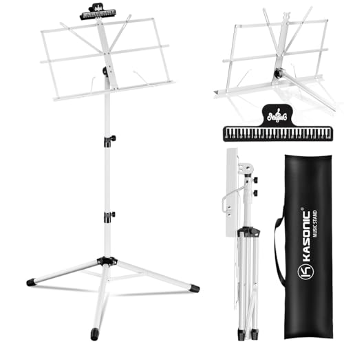 K KASONIC - Music Stand, 2 in 1 Dual-Use Folding Sheet Music Stand & Desktop Book Stand, Portable Lightweight with Music Sheet Clip Holder & Carrying Bag Suitable for Instrumental Performance (Black)