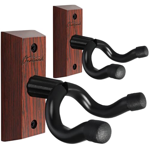 Guitar Wall Mount 2 Pack, Black Walnut Wood Guitar Hanger, U-Shaped Guitar Wall Hanger Mount, Guitar Holder Hook Stand Wall for Acoustic, Electric Guitar, Banjo, Bass, for Guitar Player Men Boy