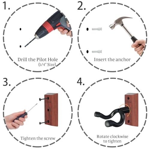 Guitar Wall Mount 2 Pack, Black Walnut Wood Guitar Hanger, U-Shaped Guitar Wall Hanger Mount, Guitar Holder Hook Stand Wall for Acoustic, Electric Guitar, Banjo, Bass, for Guitar Player Men Boy