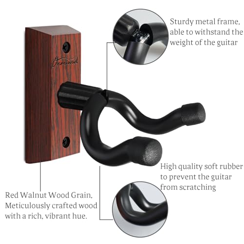 Guitar Wall Mount 2 Pack, Black Walnut Wood Guitar Hanger, U-Shaped Guitar Wall Hanger Mount, Guitar Holder Hook Stand Wall for Acoustic, Electric Guitar, Banjo, Bass, for Guitar Player Men Boy