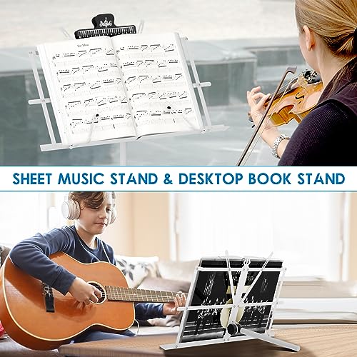 K KASONIC - Music Stand, 2 in 1 Dual-Use Folding Sheet Music Stand & Desktop Book Stand, Portable Lightweight with Music Sheet Clip Holder & Carrying Bag Suitable for Instrumental Performance (Black)