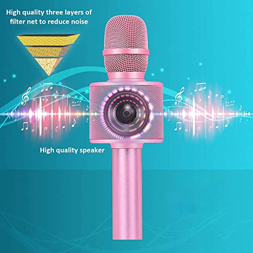 BONAOK Wireless Bluetooth Karaoke Microphone, 3-in-1 Portable Handheld Mic Speaker for All Smartphones,Gifts for Girls Kids Adults All Age Q37(Rose Gold)