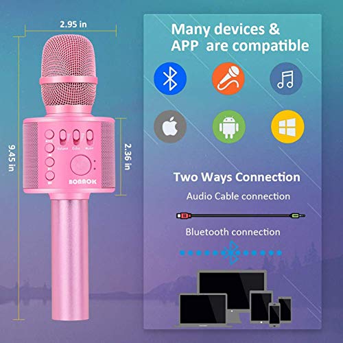 BONAOK Wireless Bluetooth Karaoke Microphone, 3-in-1 Portable Handheld Mic Speaker for All Smartphones,Gifts for Girls Kids Adults All Age Q37(Rose Gold)