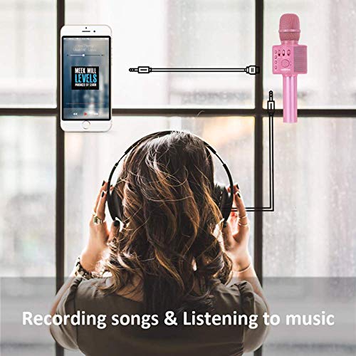BONAOK Wireless Bluetooth Karaoke Microphone, 3-in-1 Portable Handheld Mic Speaker for All Smartphones,Gifts for Girls Kids Adults All Age Q37(Rose Gold)