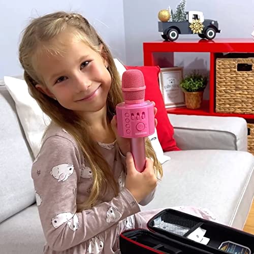BONAOK Wireless Bluetooth Karaoke Microphone, 3-in-1 Portable Handheld Mic Speaker for All Smartphones,Gifts for Girls Kids Adults All Age Q37(Rose Gold)
