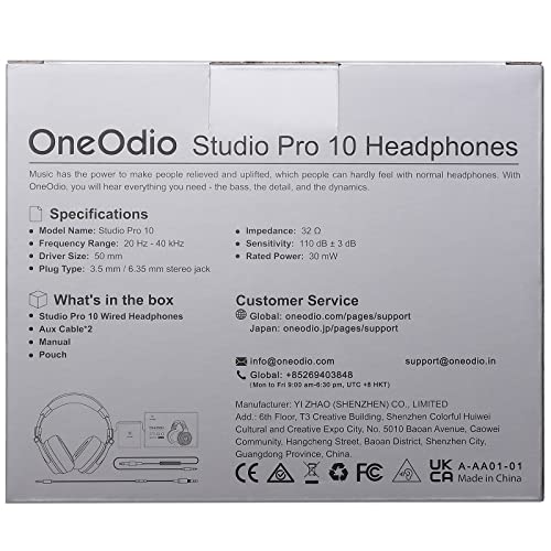 OneOdio Wired Over Ear Headphones Studio Monitor & Mixing DJ Stereo Headsets with 50mm Neodymium Drivers and 1/4 to 3.5mm Jack for AMP Computer Recording Podcast Keyboard Guitar Laptop - Black