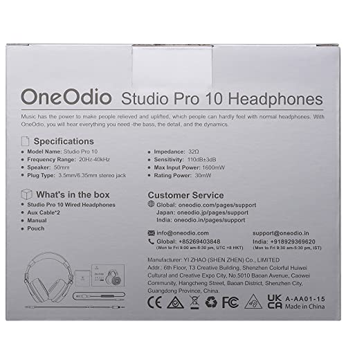 OneOdio Wired Over Ear Headphones Studio Monitor & Mixing DJ Stereo Headsets with 50mm Neodymium Drivers and 1/4 to 3.5mm Jack for AMP Computer Recording Podcast Keyboard Guitar Laptop - Black