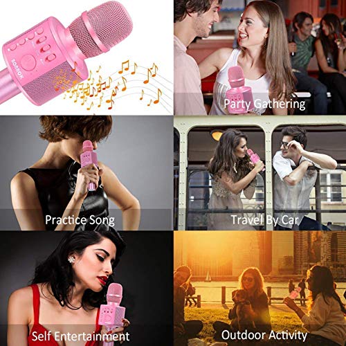 BONAOK Wireless Bluetooth Karaoke Microphone, 3-in-1 Portable Handheld Mic Speaker for All Smartphones,Gifts for Girls Kids Adults All Age Q37(Rose Gold)