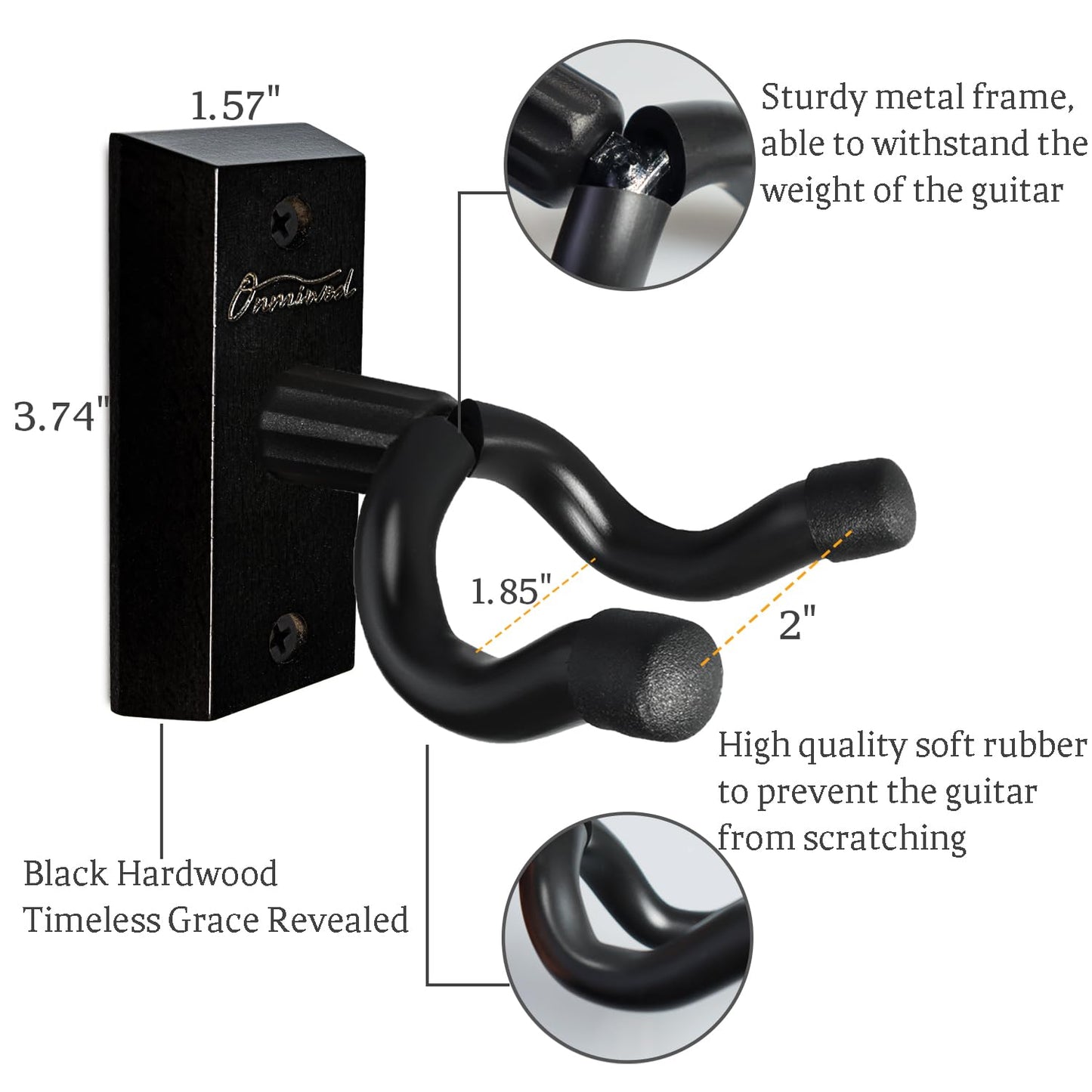 Guitar Wall Mount 2 Pack, Black Walnut Wood Guitar Hanger, U-Shaped Guitar Wall Hanger Mount, Guitar Holder Hook Stand Wall for Acoustic, Electric Guitar, Banjo, Bass, for Guitar Player Men Boy