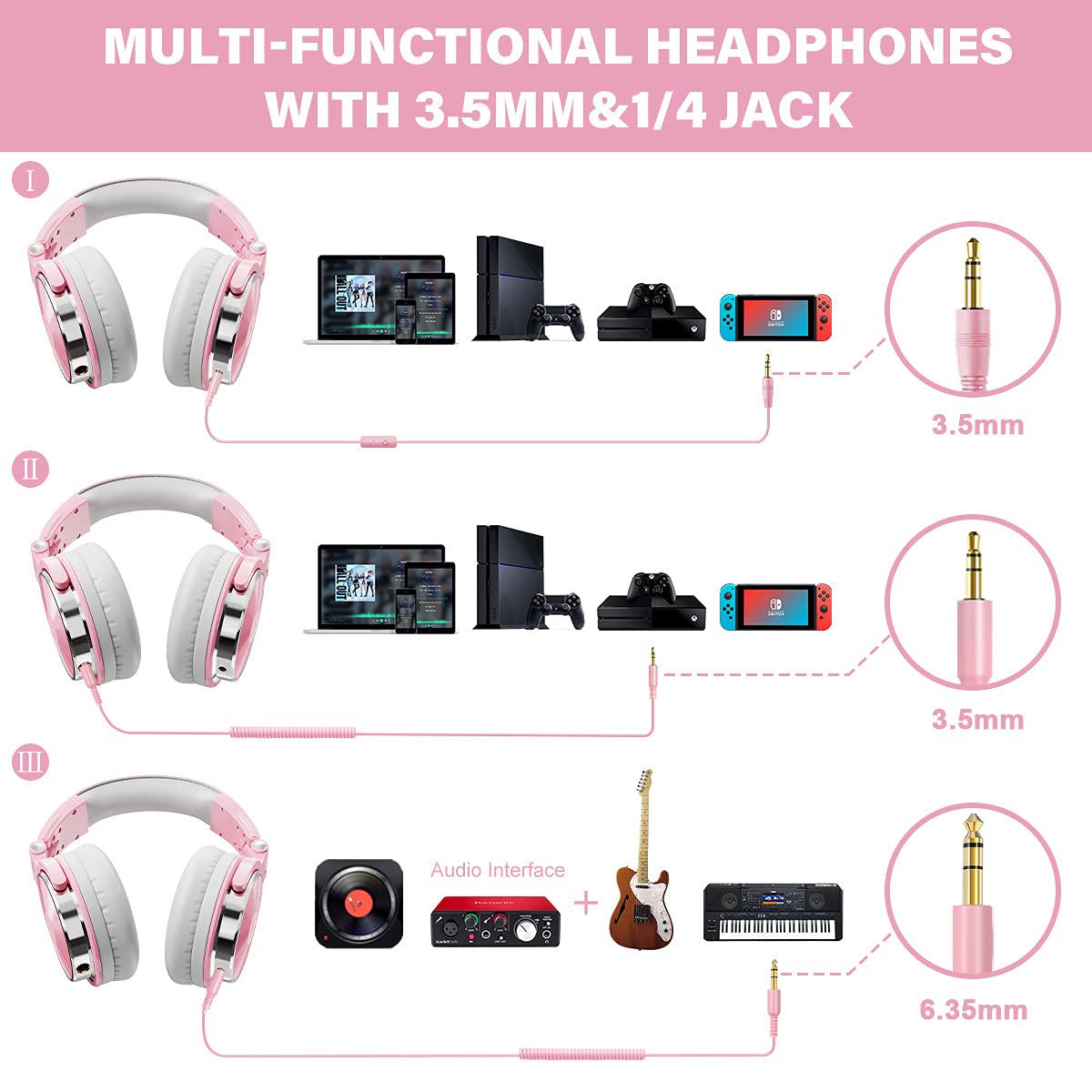 OneOdio Wired Over Ear Headphones Studio Monitor & Mixing DJ Stereo Headsets with 50mm Neodymium Drivers and 1/4 to 3.5mm Jack for AMP Computer Recording Podcast Keyboard Guitar Laptop - Black