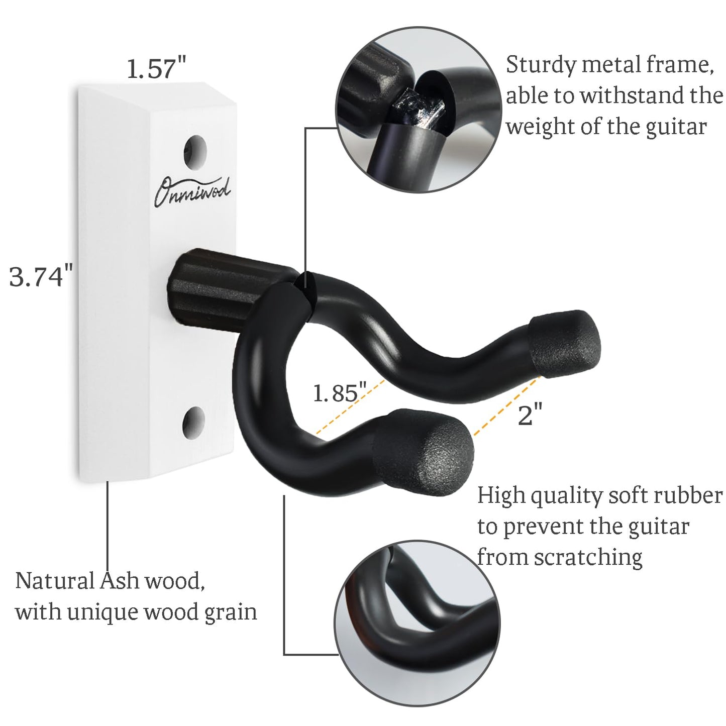 Guitar Wall Mount 2 Pack, Black Walnut Wood Guitar Hanger, U-Shaped Guitar Wall Hanger Mount, Guitar Holder Hook Stand Wall for Acoustic, Electric Guitar, Banjo, Bass, for Guitar Player Men Boy