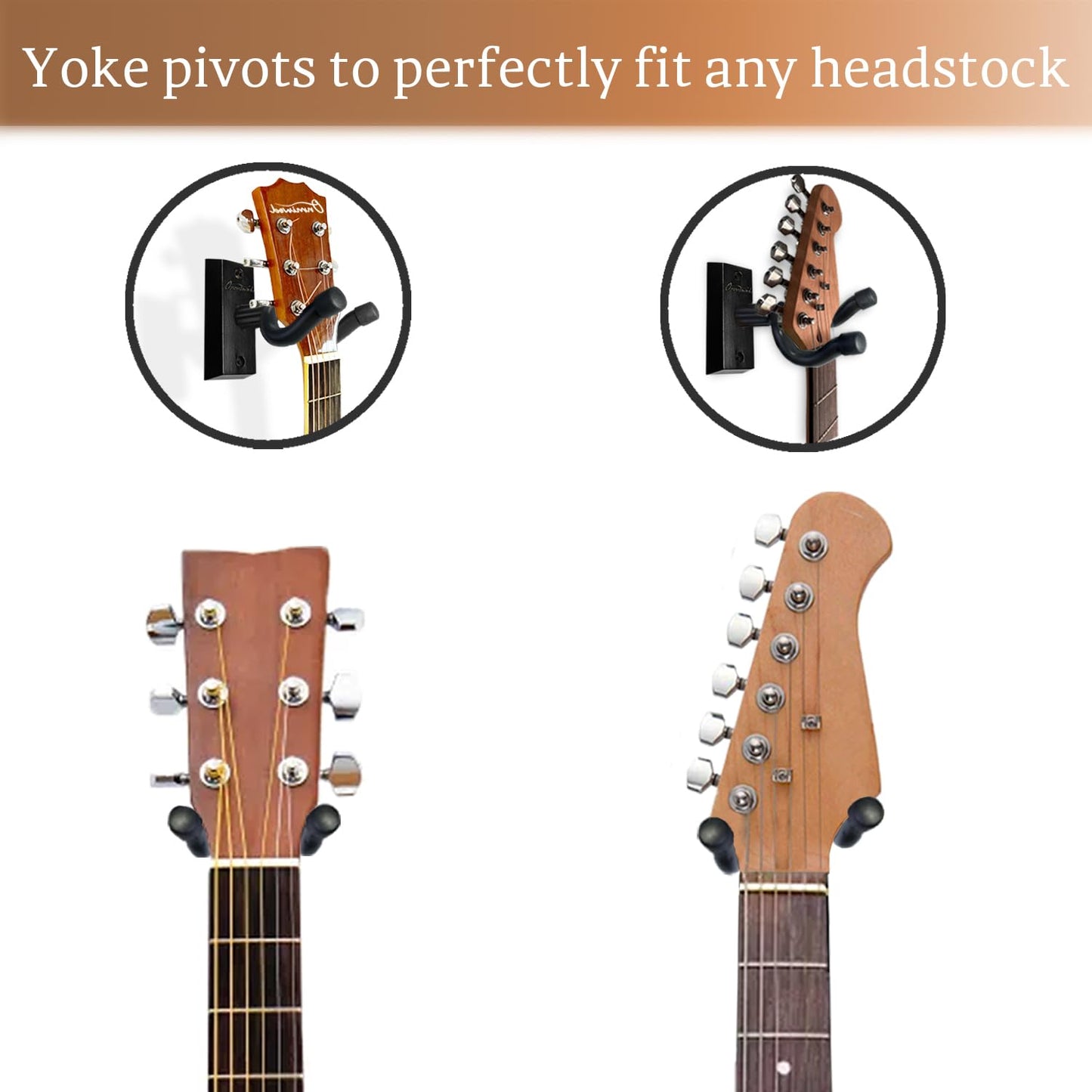 Guitar Wall Mount 2 Pack, Black Walnut Wood Guitar Hanger, U-Shaped Guitar Wall Hanger Mount, Guitar Holder Hook Stand Wall for Acoustic, Electric Guitar, Banjo, Bass, for Guitar Player Men Boy