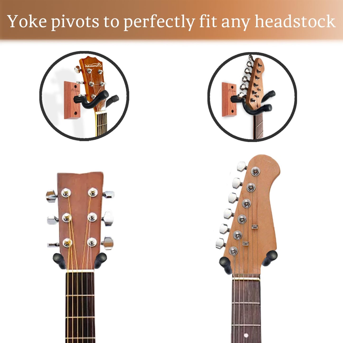 Guitar Wall Mount 2 Pack, Black Walnut Wood Guitar Hanger, U-Shaped Guitar Wall Hanger Mount, Guitar Holder Hook Stand Wall for Acoustic, Electric Guitar, Banjo, Bass, for Guitar Player Men Boy