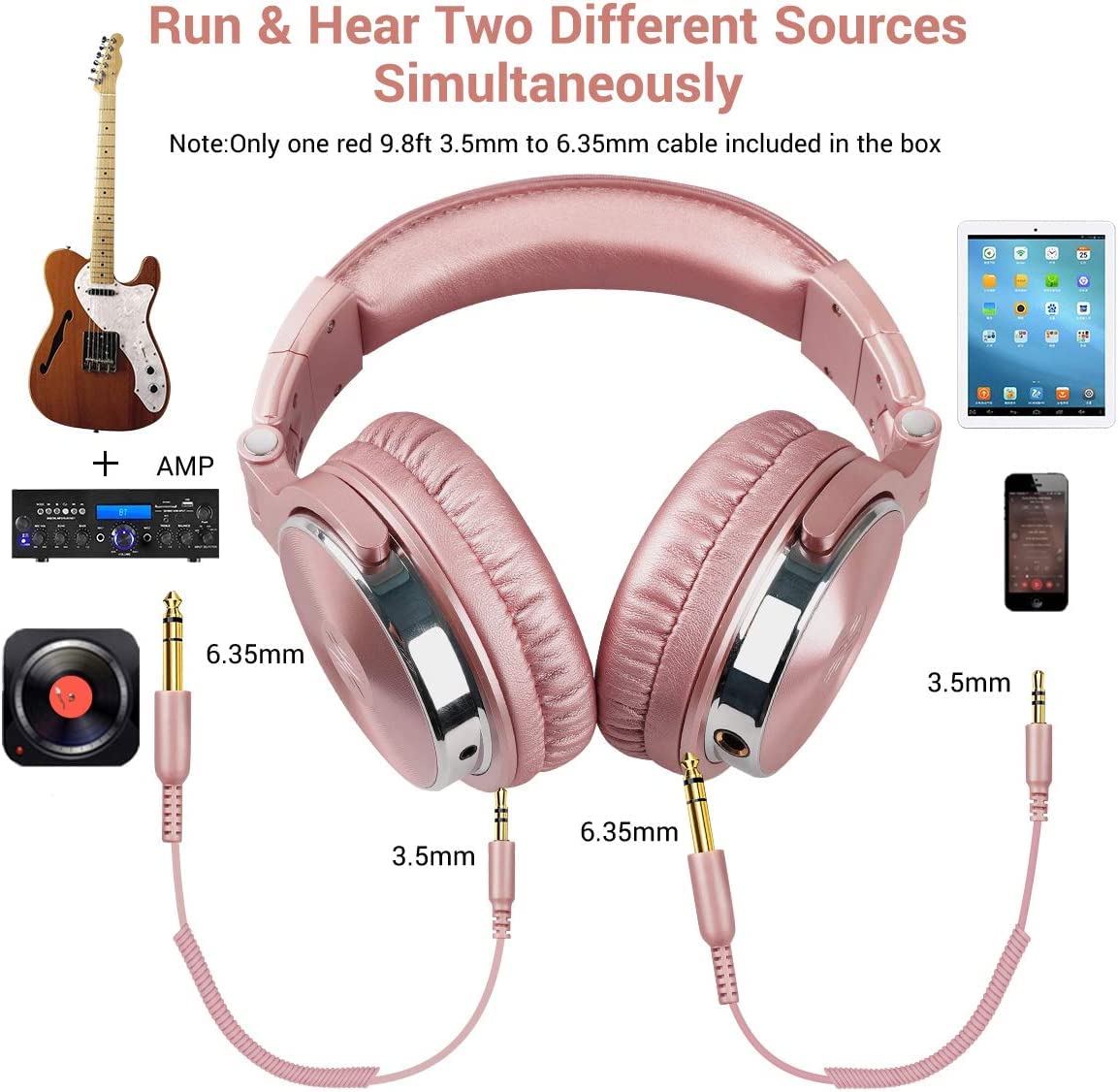 OneOdio Wired Over Ear Headphones Studio Monitor & Mixing DJ Stereo Headsets with 50mm Neodymium Drivers and 1/4 to 3.5mm Jack for AMP Computer Recording Podcast Keyboard Guitar Laptop - Black