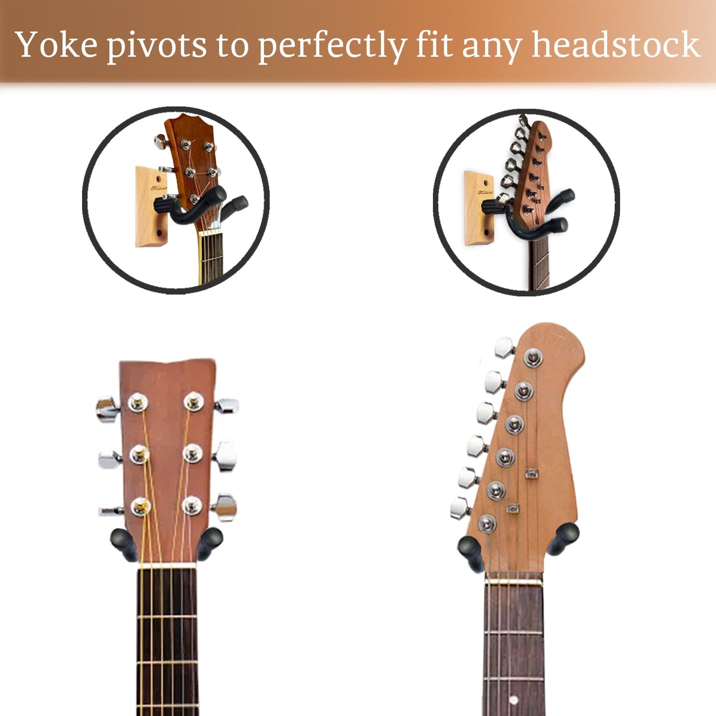 Guitar Wall Mount 2 Pack, Black Walnut Wood Guitar Hanger, U-Shaped Guitar Wall Hanger Mount, Guitar Holder Hook Stand Wall for Acoustic, Electric Guitar, Banjo, Bass, for Guitar Player Men Boy