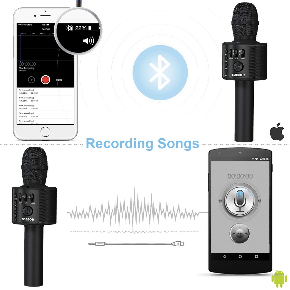 BONAOK Wireless Bluetooth Karaoke Microphone, 3-in-1 Portable Handheld Mic Speaker for All Smartphones,Gifts for Girls Kids Adults All Age Q37(Rose Gold)