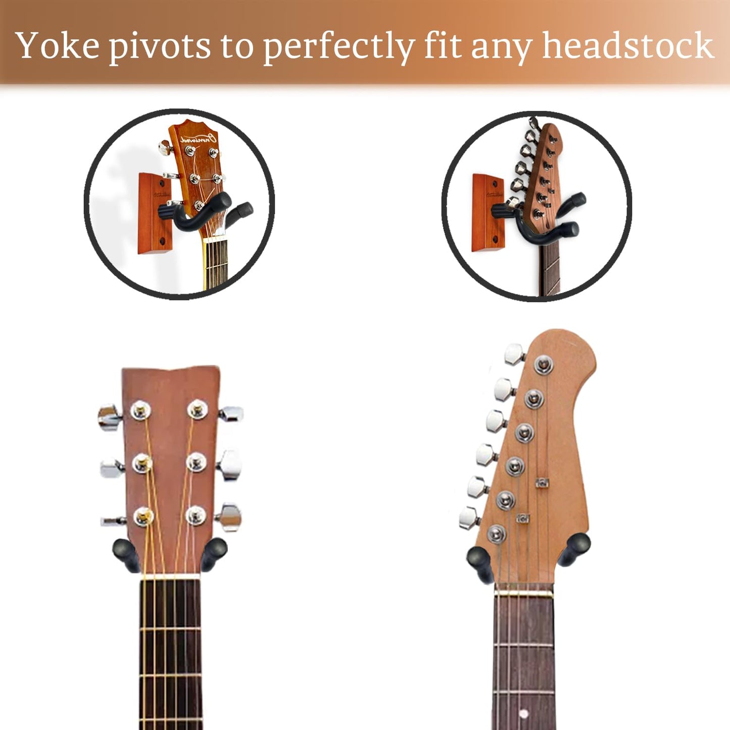 Guitar Wall Mount 2 Pack, Black Walnut Wood Guitar Hanger, U-Shaped Guitar Wall Hanger Mount, Guitar Holder Hook Stand Wall for Acoustic, Electric Guitar, Banjo, Bass, for Guitar Player Men Boy