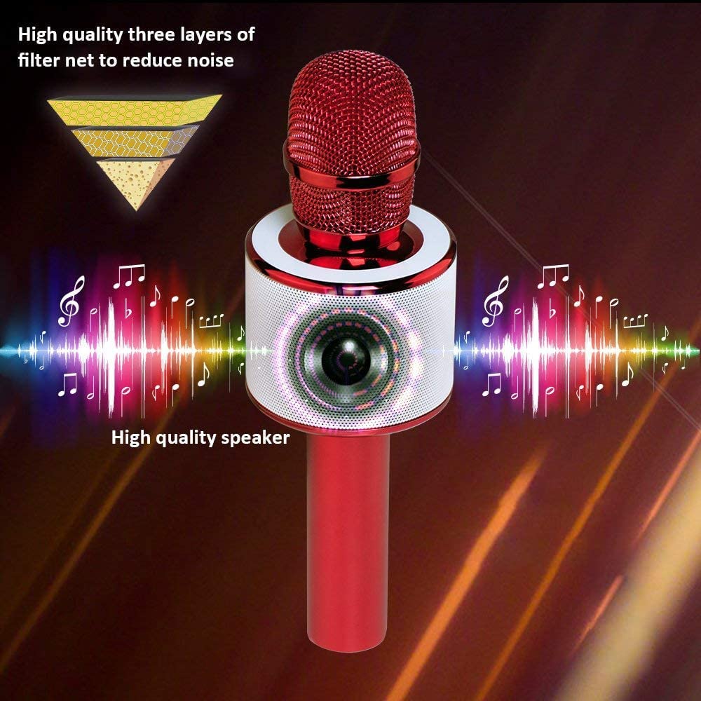 BONAOK Wireless Bluetooth Karaoke Microphone, 3-in-1 Portable Handheld Mic Speaker for All Smartphones,Gifts for Girls Kids Adults All Age Q37(Rose Gold)