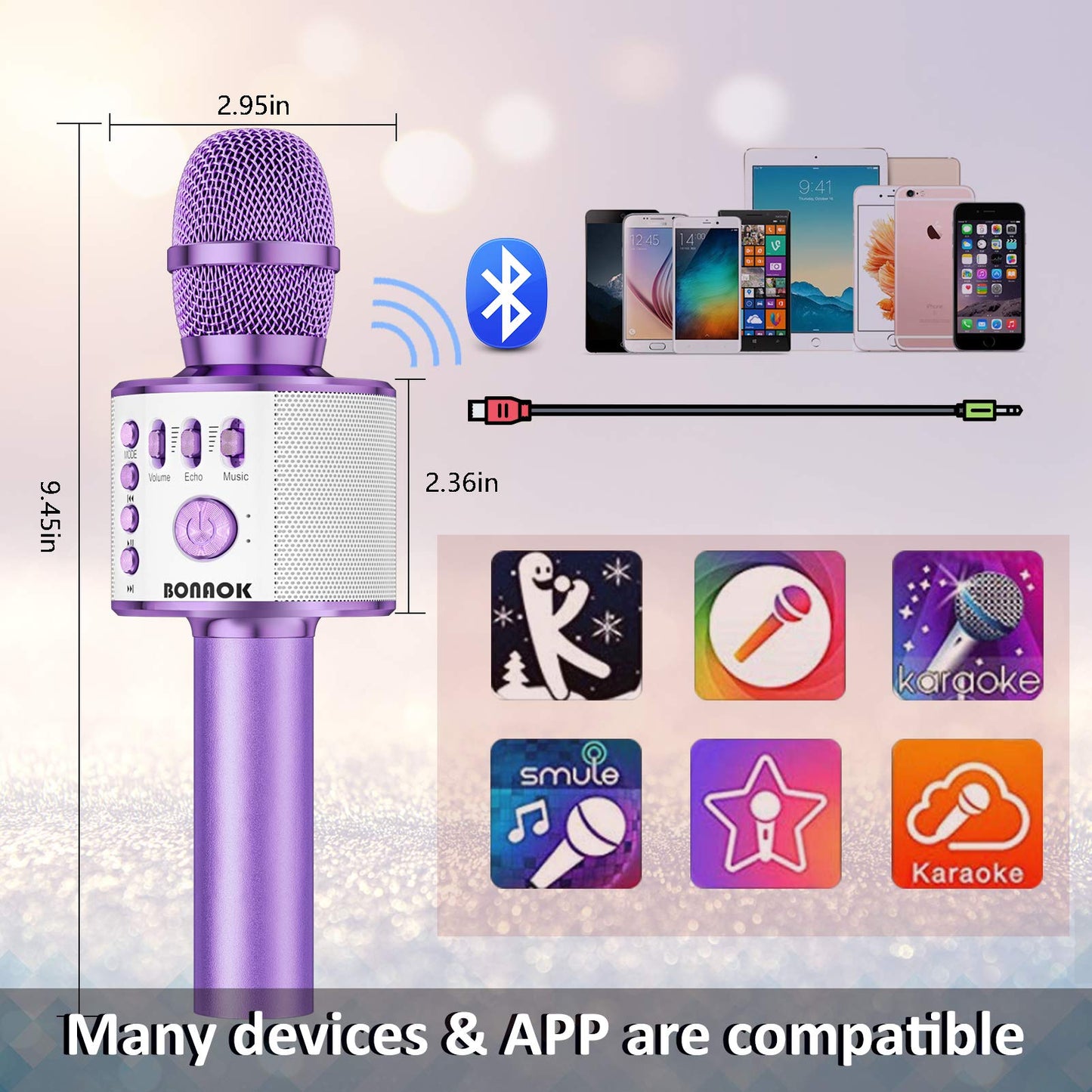 BONAOK Wireless Bluetooth Karaoke Microphone, 3-in-1 Portable Handheld Mic Speaker for All Smartphones,Gifts for Girls Kids Adults All Age Q37(Rose Gold)