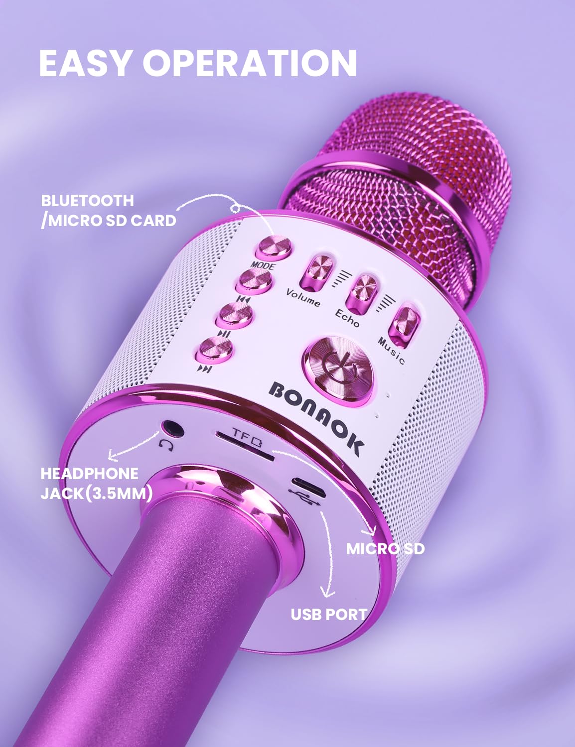BONAOK Wireless Bluetooth Karaoke Microphone, 3-in-1 Portable Handheld Mic Speaker for All Smartphones,Gifts for Girls Kids Adults All Age Q37(Rose Gold)