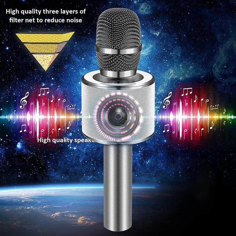 BONAOK Wireless Bluetooth Karaoke Microphone, 3-in-1 Portable Handheld Mic Speaker for All Smartphones,Gifts for Girls Kids Adults All Age Q37(Rose Gold)