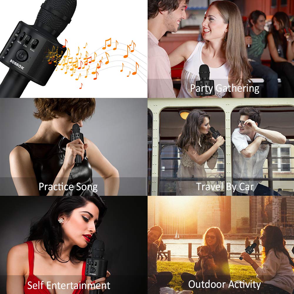 BONAOK Wireless Bluetooth Karaoke Microphone, 3-in-1 Portable Handheld Mic Speaker for All Smartphones,Gifts for Girls Kids Adults All Age Q37(Rose Gold)