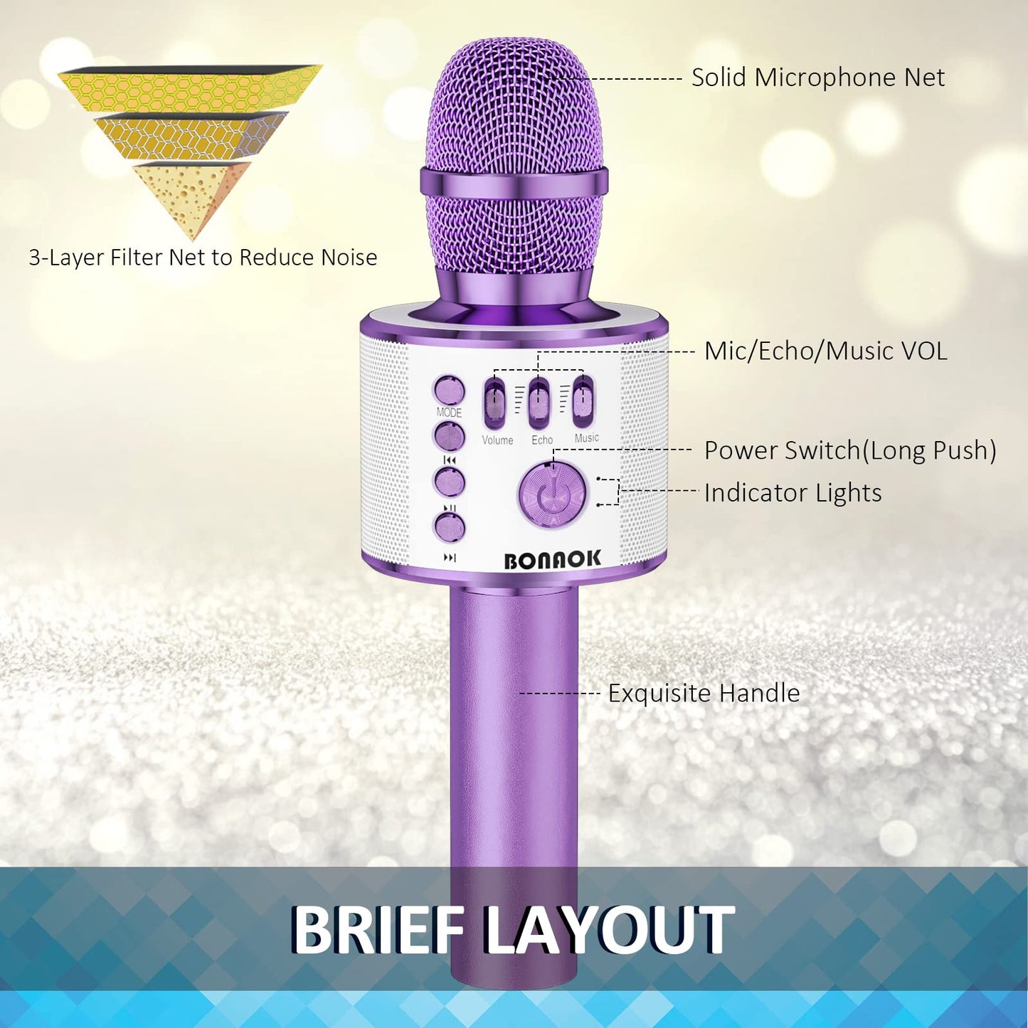 BONAOK Wireless Bluetooth Karaoke Microphone, 3-in-1 Portable Handheld Mic Speaker for All Smartphones,Gifts for Girls Kids Adults All Age Q37(Rose Gold)