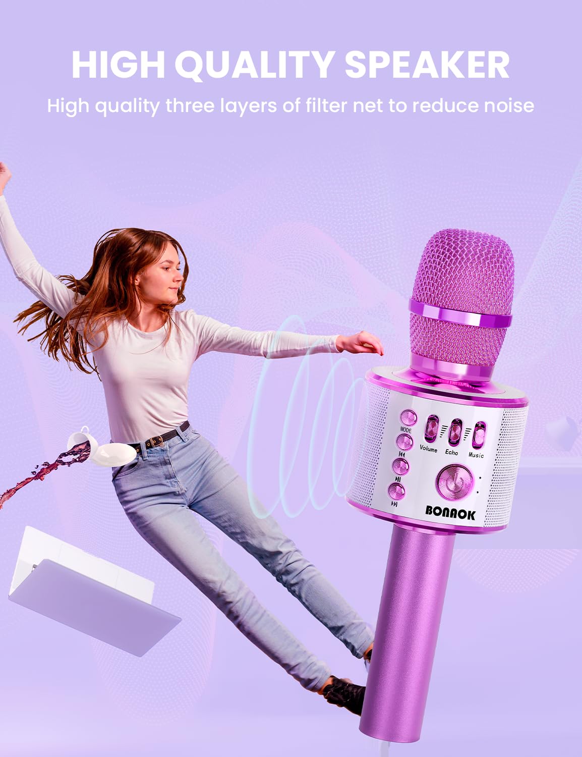 BONAOK Wireless Bluetooth Karaoke Microphone, 3-in-1 Portable Handheld Mic Speaker for All Smartphones,Gifts for Girls Kids Adults All Age Q37(Rose Gold)