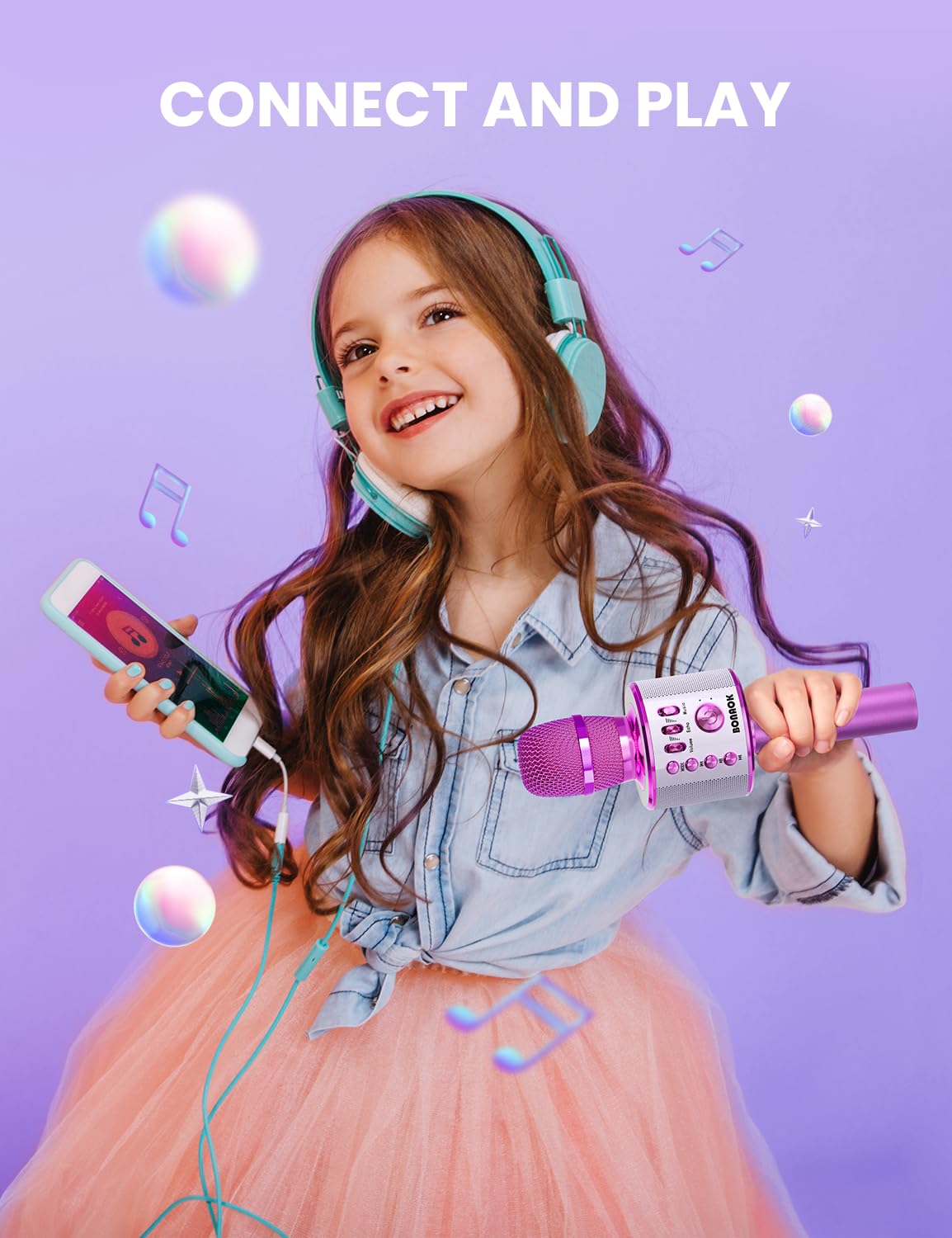 BONAOK Wireless Bluetooth Karaoke Microphone, 3-in-1 Portable Handheld Mic Speaker for All Smartphones,Gifts for Girls Kids Adults All Age Q37(Rose Gold)