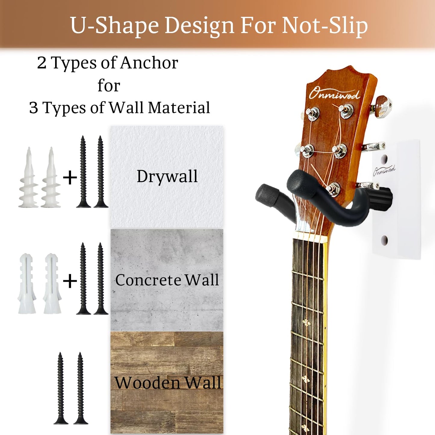 Guitar Wall Mount 2 Pack, Black Walnut Wood Guitar Hanger, U-Shaped Guitar Wall Hanger Mount, Guitar Holder Hook Stand Wall for Acoustic, Electric Guitar, Banjo, Bass, for Guitar Player Men Boy