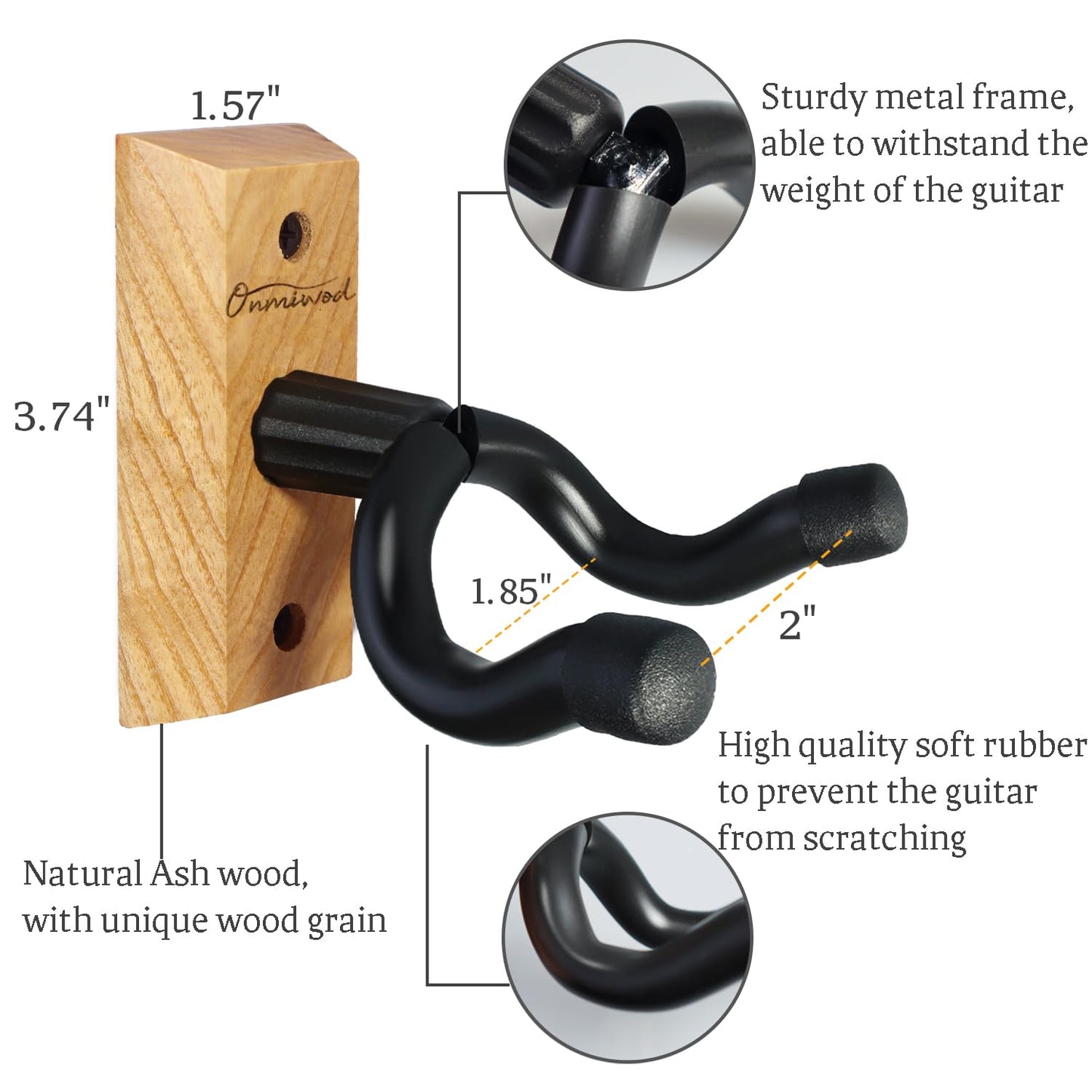 Guitar Wall Mount 2 Pack, Black Walnut Wood Guitar Hanger, U-Shaped Guitar Wall Hanger Mount, Guitar Holder Hook Stand Wall for Acoustic, Electric Guitar, Banjo, Bass, for Guitar Player Men Boy