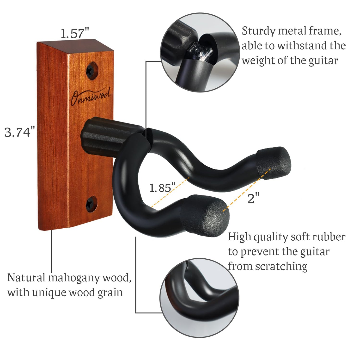 Guitar Wall Mount 2 Pack, Black Walnut Wood Guitar Hanger, U-Shaped Guitar Wall Hanger Mount, Guitar Holder Hook Stand Wall for Acoustic, Electric Guitar, Banjo, Bass, for Guitar Player Men Boy
