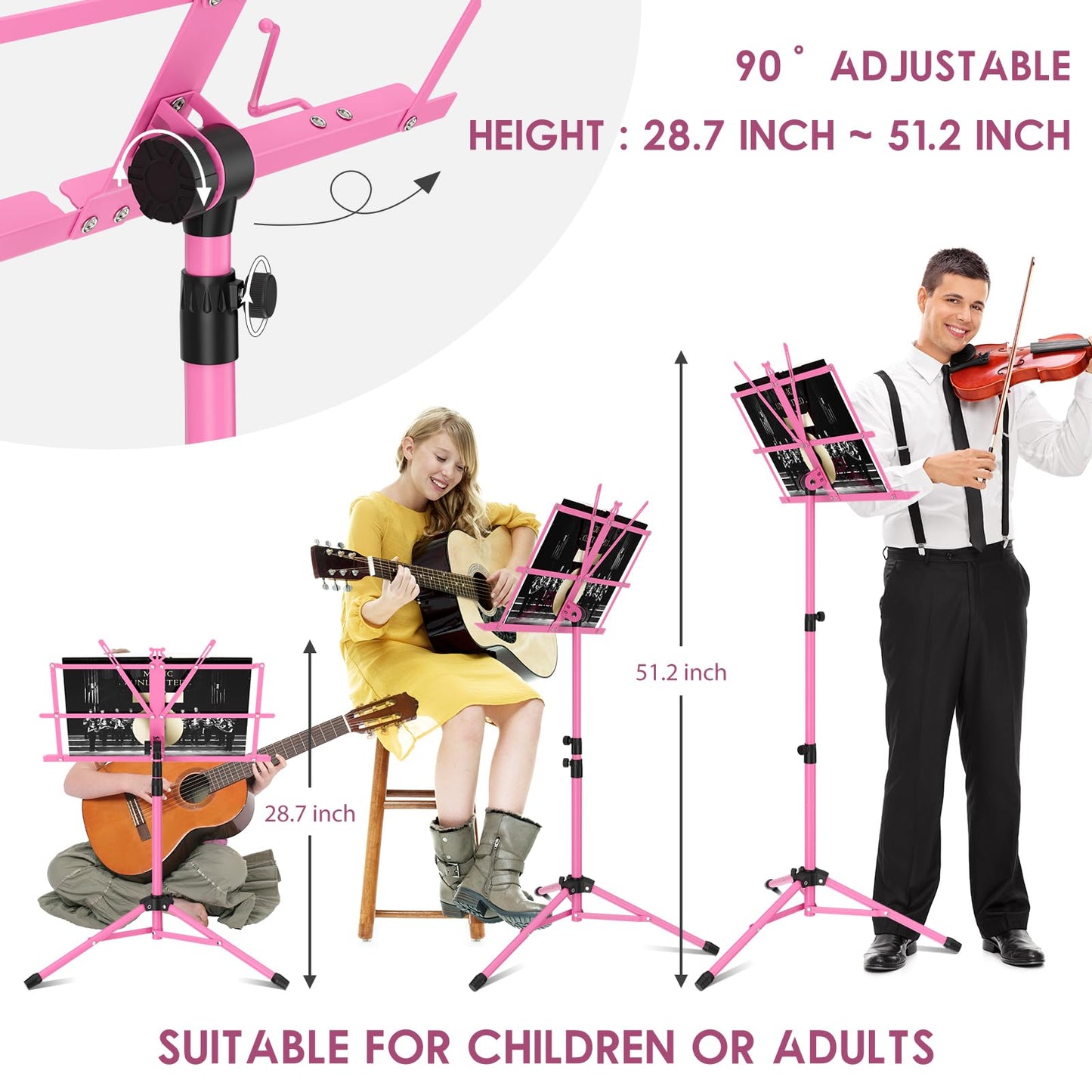 K KASONIC - Music Stand, 2 in 1 Dual-Use Folding Sheet Music Stand & Desktop Book Stand, Portable Lightweight with Music Sheet Clip Holder & Carrying Bag Suitable for Instrumental Performance (Black)
