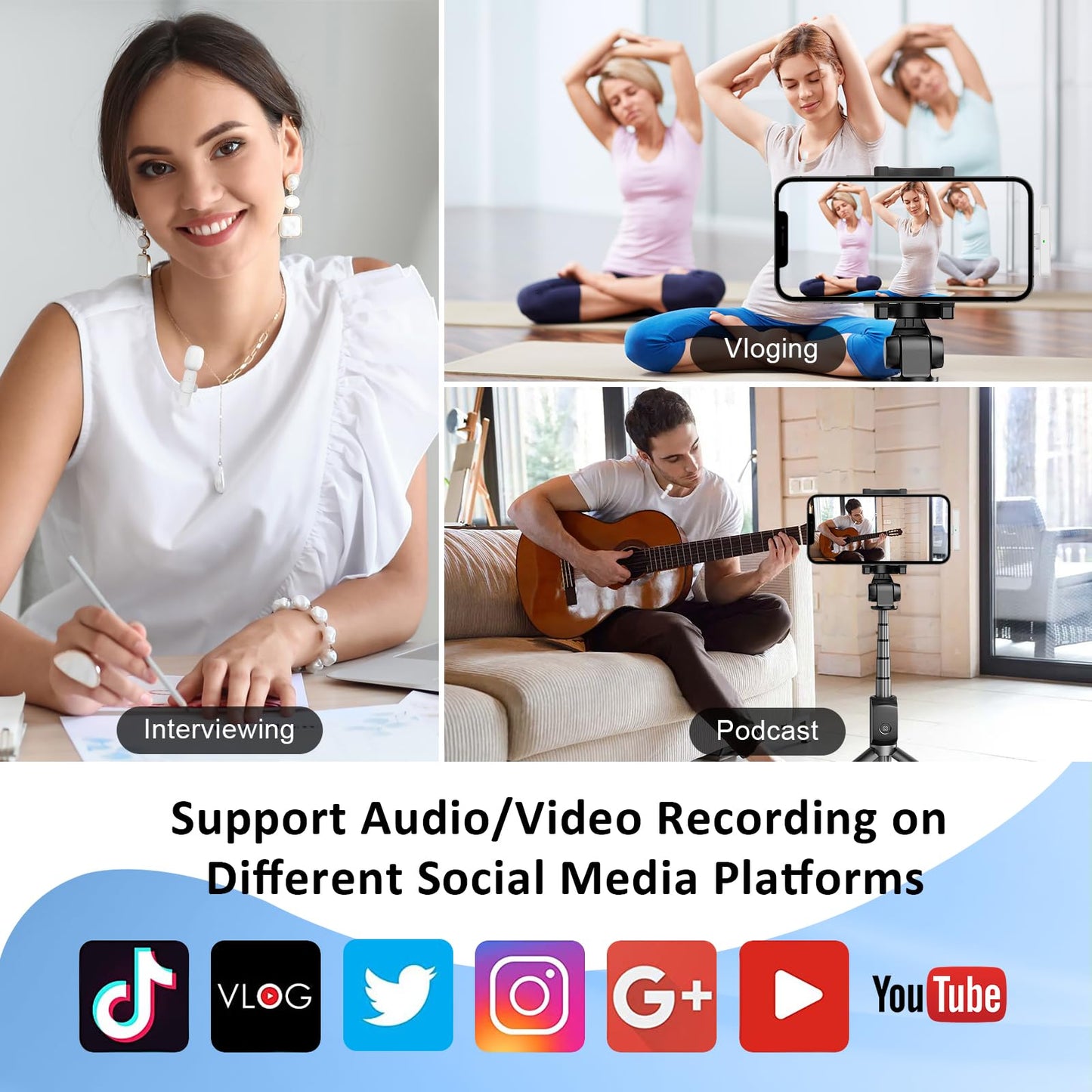 MAYBESTA Professional Wireless Lavalier Lapel Microphone for iPhone, iPad - Cordless Omnidirectional Condenser Recording Mic for Interview Video Podcast Vlog YouTube