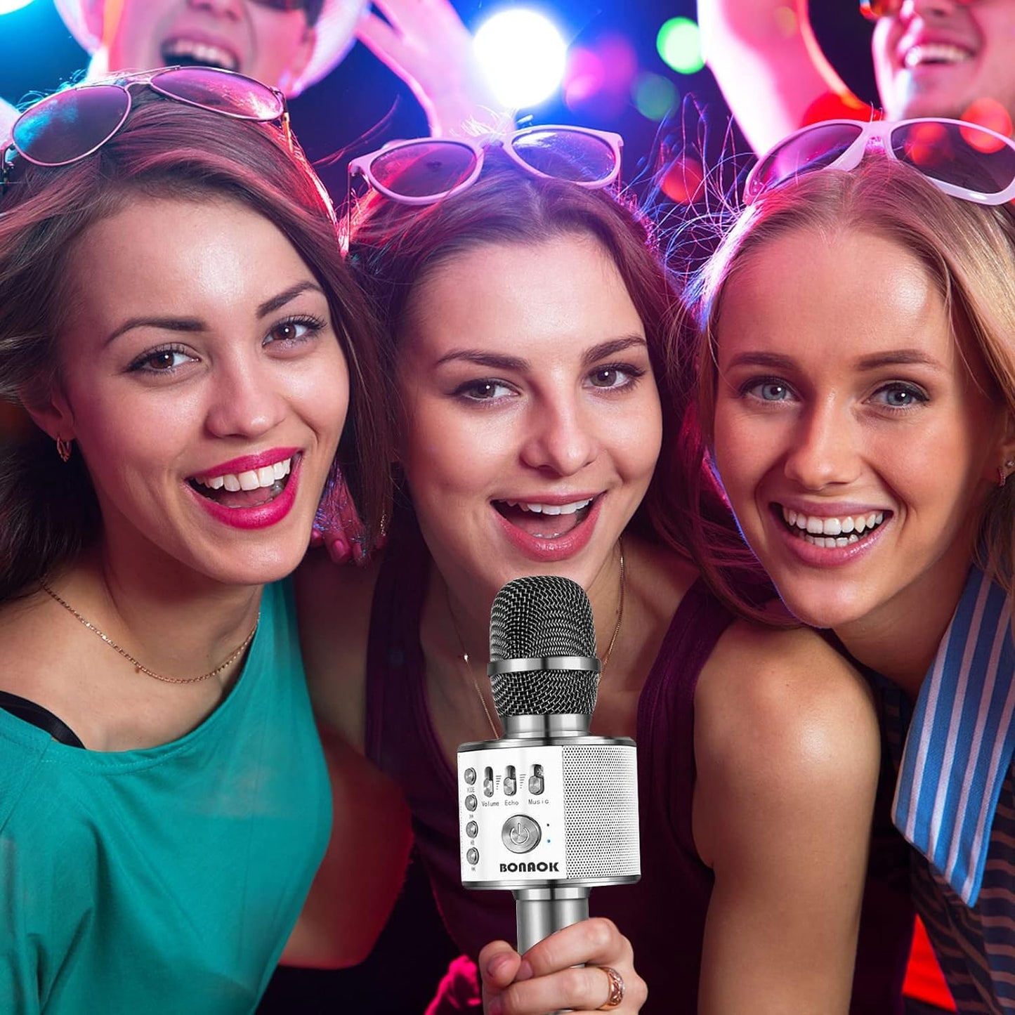 BONAOK Wireless Bluetooth Karaoke Microphone, 3-in-1 Portable Handheld Mic Speaker for All Smartphones,Gifts for Girls Kids Adults All Age Q37(Rose Gold)