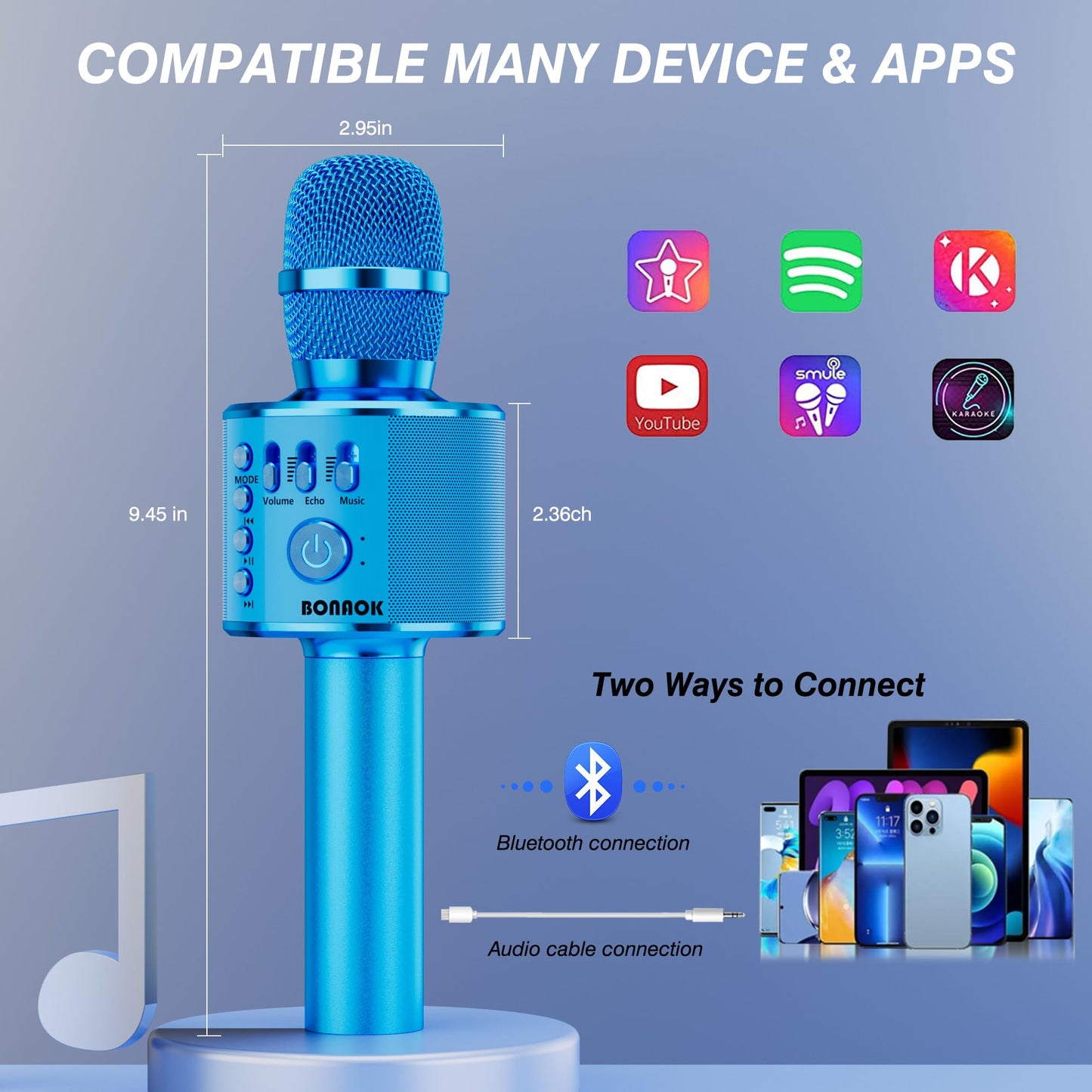 BONAOK Wireless Bluetooth Karaoke Microphone, 3-in-1 Portable Handheld Mic Speaker for All Smartphones,Gifts for Girls Kids Adults All Age Q37(Rose Gold)