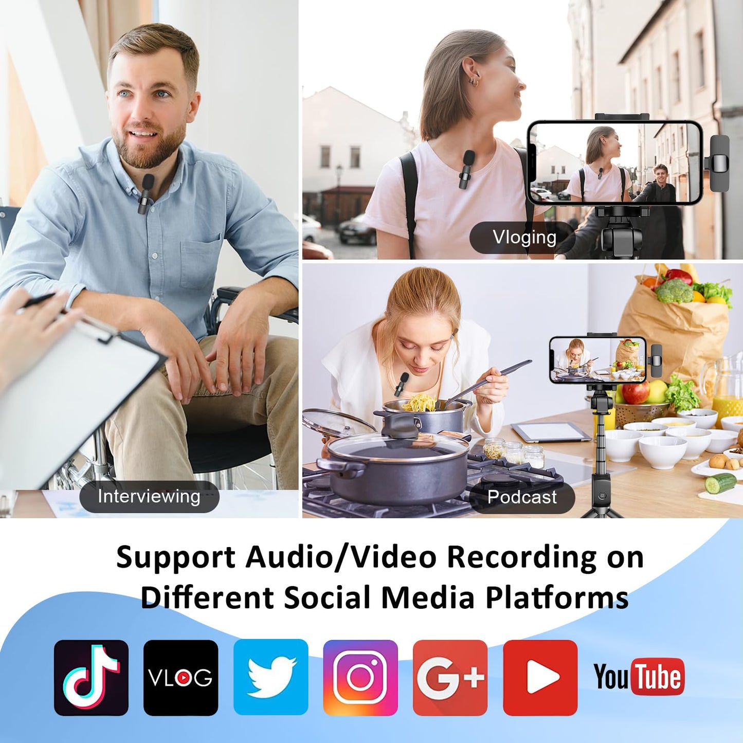 MAYBESTA Professional Wireless Lavalier Lapel Microphone for iPhone, iPad - Cordless Omnidirectional Condenser Recording Mic for Interview Video Podcast Vlog YouTube