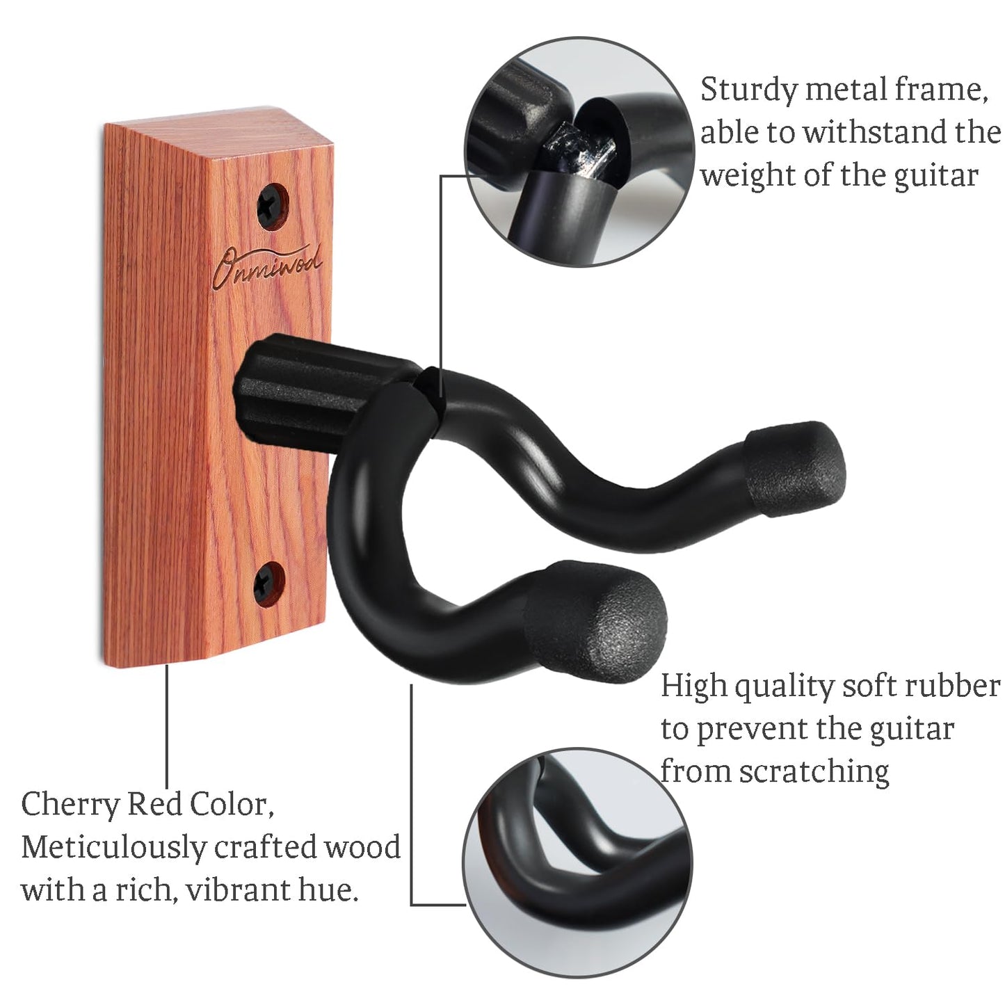 Guitar Wall Mount 2 Pack, Black Walnut Wood Guitar Hanger, U-Shaped Guitar Wall Hanger Mount, Guitar Holder Hook Stand Wall for Acoustic, Electric Guitar, Banjo, Bass, for Guitar Player Men Boy