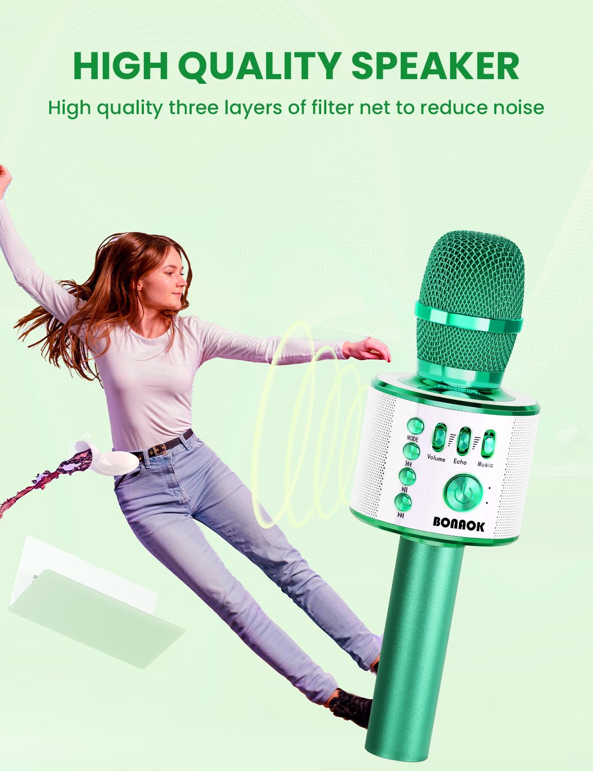 BONAOK Wireless Bluetooth Karaoke Microphone, 3-in-1 Portable Handheld Mic Speaker for All Smartphones,Gifts for Girls Kids Adults All Age Q37(Rose Gold)