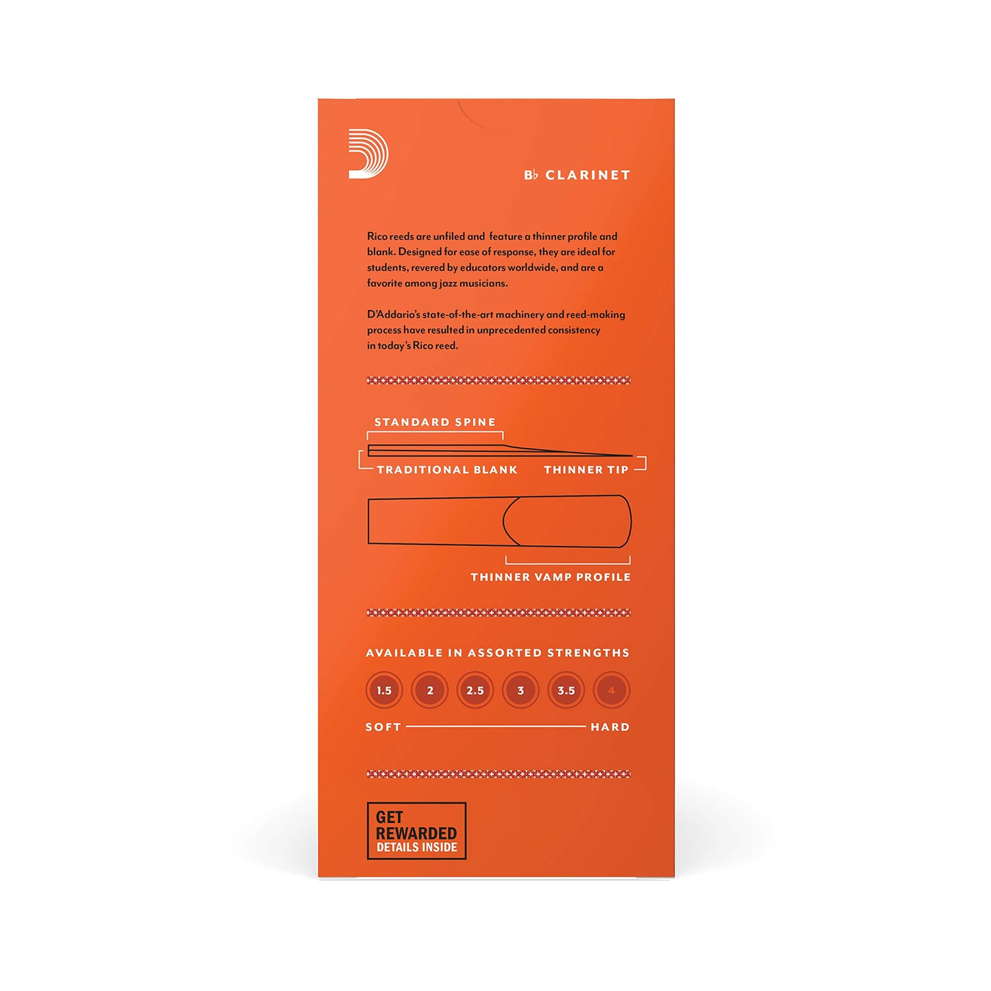 D’Addario Woodwinds - Rico Bb Clarinet Reeds - Reeds for Bb Clarinet - Crafted for Beginners, Students, Educators - Strength 2.5, 10-pack