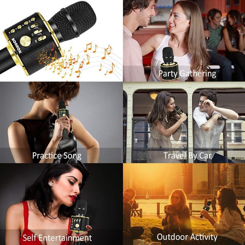 BONAOK Wireless Bluetooth Karaoke Microphone, 3-in-1 Portable Handheld Mic Speaker for All Smartphones,Gifts for Girls Kids Adults All Age Q37(Rose Gold)