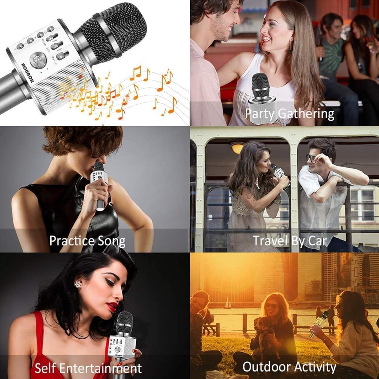 BONAOK Wireless Bluetooth Karaoke Microphone, 3-in-1 Portable Handheld Mic Speaker for All Smartphones,Gifts for Girls Kids Adults All Age Q37(Rose Gold)