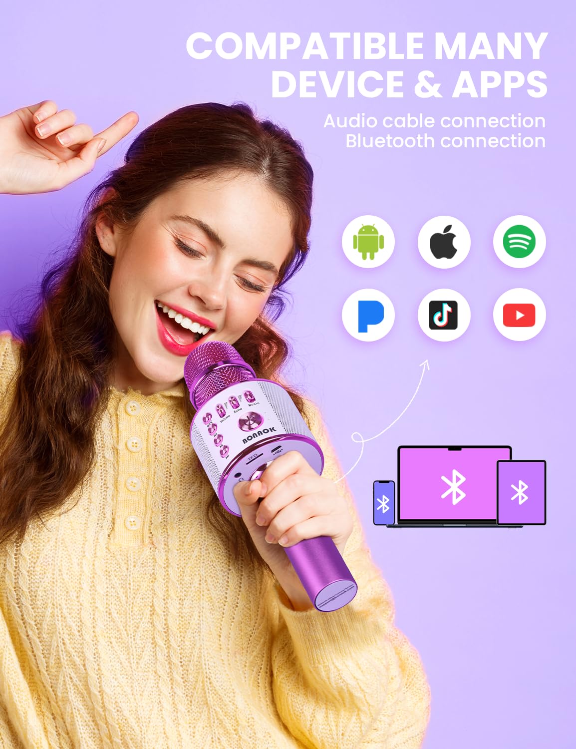 BONAOK Wireless Bluetooth Karaoke Microphone, 3-in-1 Portable Handheld Mic Speaker for All Smartphones,Gifts for Girls Kids Adults All Age Q37(Rose Gold)