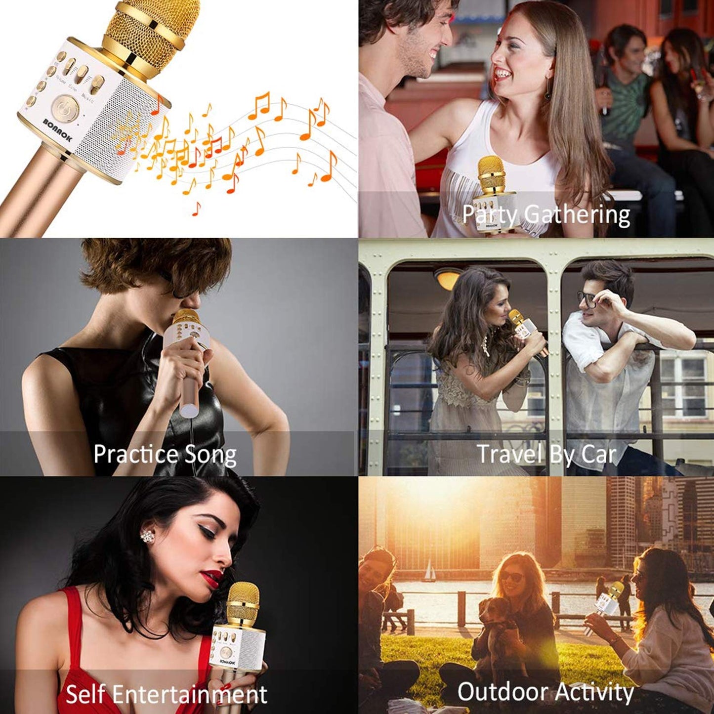 BONAOK Wireless Bluetooth Karaoke Microphone, 3-in-1 Portable Handheld Mic Speaker for All Smartphones,Gifts for Girls Kids Adults All Age Q37(Rose Gold)