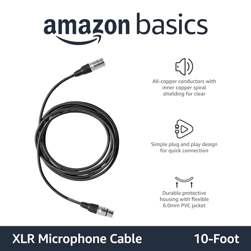 Amazon Basics XLR Microphone Cable for Speaker or PA System, All Copper Conductors, 6MM PVC Jacket, 6 Foot, Black