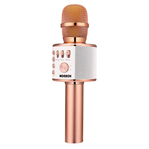 BONAOK Wireless Bluetooth Karaoke Microphone, 3-in-1 Portable Handheld Mic Speaker for All Smartphones,Gifts for Girls Kids Adults All Age Q37(Rose Gold)