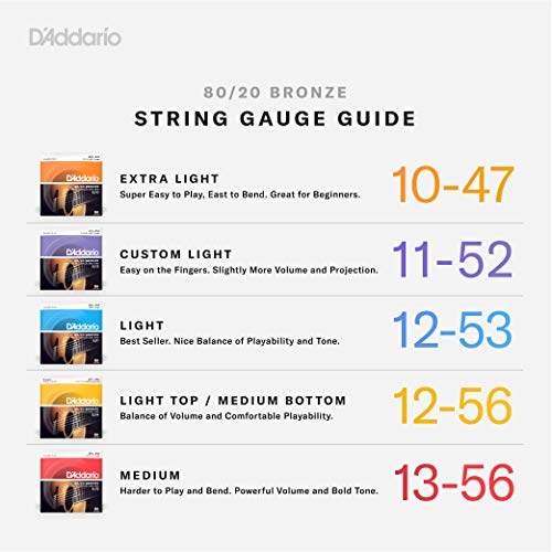 D'Addario Guitar Strings - Acoustic Guitar Strings - 80/20 Bronze - For 6 String Guitar - Deep, Bright, Projecting Tone - EJ11-3D - Light, 12-53 - 3-Pack.